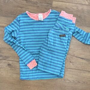 Matilda Jane Blue & Teal Striped Girls Pajama Set with Coral Trim size 12